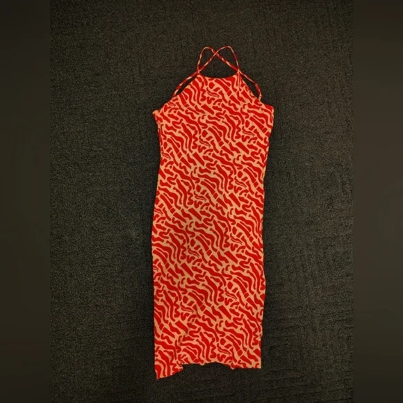 Band of the Free Medium Orange & Cream Criss Cross Spaghetti Strap Summer Dress - Picture 7 of 11